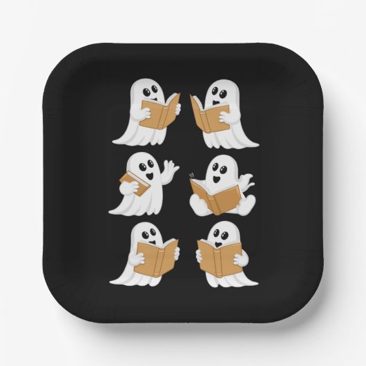 Halloween Teacher Ghost Reading Books Librarian Pappteller (Vorderseite)