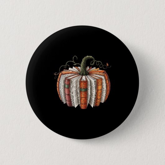 Halloween Teacher Librarians Fall Book Pumpkin Ret Button (Vorderseite)