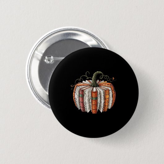 Halloween Teacher Librarians Fall Book Pumpkin Ret Button (Vorne & Hinten)