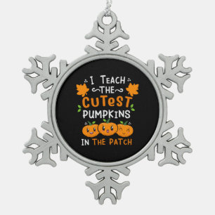 Halloween Teacher Niedliche Pumpkins Geburtstag Schneeflocken Zinn-Ornament