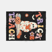 Halloween Teacher Trick oder lehren Groovy Floral  Fleecedecke (Vorderseite (Horizontal))