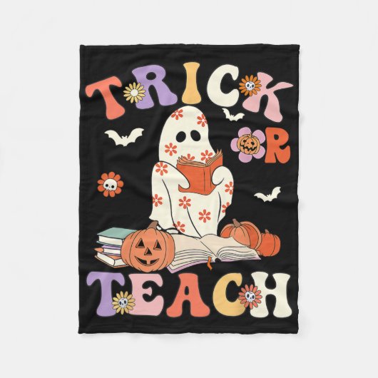 Halloween Teacher Trick oder lehren Groovy Floral  Fleecedecke (Vorderseite)