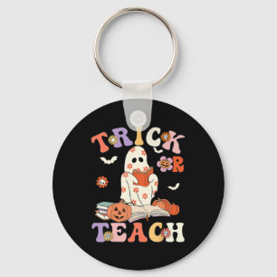 Halloween Teacher Trick oder lehren Groovy Floral Schlüsselanhänger