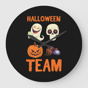 Halloween-Team Skelett Kürbis Geist Spinne Spuk Große Wanduhr
