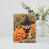 Halloween Teddy Bar Kürbislaterne Feiertagspostkarte (Stehend Vorderseite)