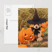 Halloween Teddy Bar Kürbislaterne Feiertagspostkarte (Vorne/Hinten)