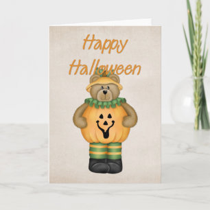 Halloween Teddy Bear in Kürbiskostüm Karte