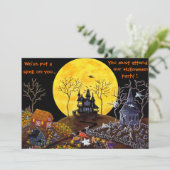 Halloween, Teil, Einladungen, Spuk, Haus, Hexe Einladung (Stehend Vorderseite)