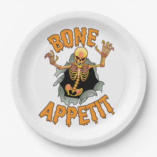 Halloween Teller "Knochenappetit" (Vorderseite)