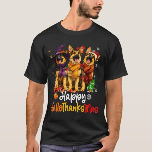 Halloween Thanksgiving Christmas German Shepherd D T-Shirt (Vorderseite)