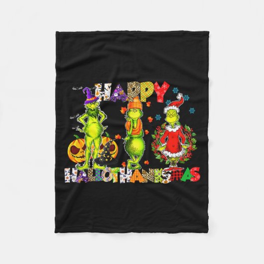 Halloween Thanksgiving Christmas, Happy Hallo Than Fleecedecke (Vorderseite)