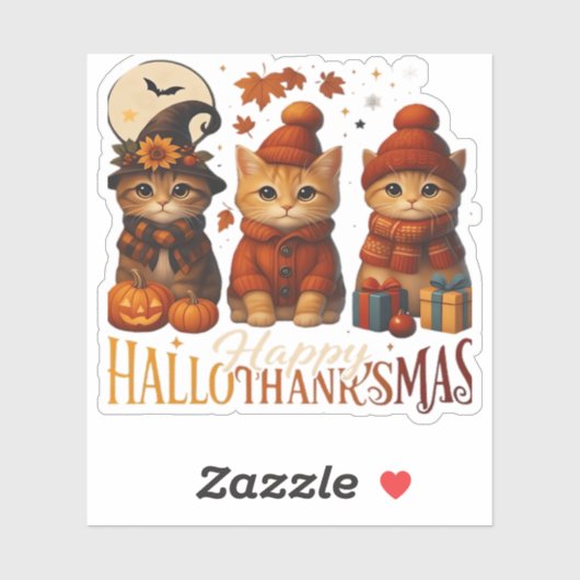 Halloween Thanksgiving Christmas Happy HalloThanks Aufkleber (Blatt)