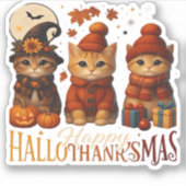 Halloween Thanksgiving Christmas Happy HalloThanks Aufkleber (Vorderseite)