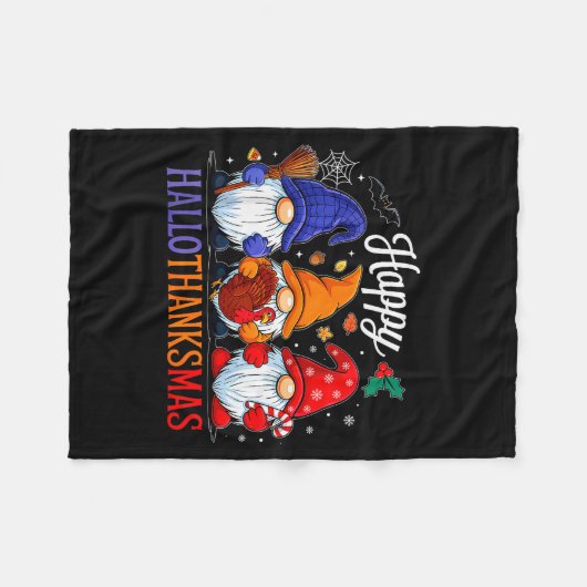 Halloween Thanksgiving Christmas Happy Hallothanks Fleecedecke (Vorderseite (Horizontal))