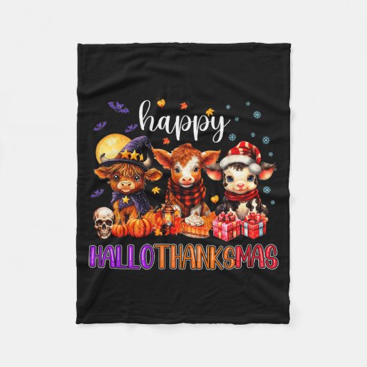 Halloween Thanksgiving Christmas Happy Hallothanks Fleecedecke (Vorderseite)