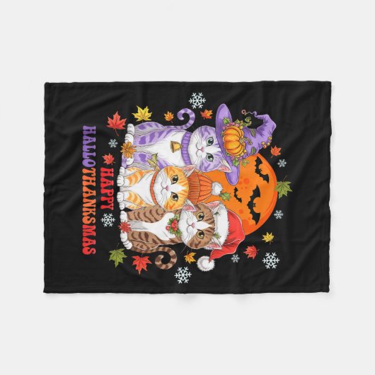 Halloween Thanksgiving Christmas Happy Hallothanks Fleecedecke (Vorderseite (Horizontal))