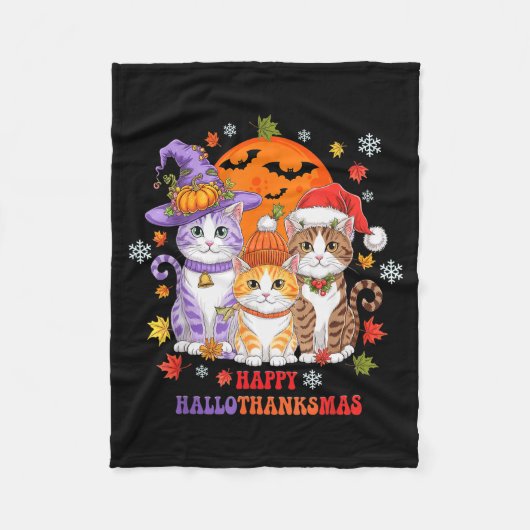 Halloween Thanksgiving Christmas Happy Hallothanks Fleecedecke (Vorderseite)