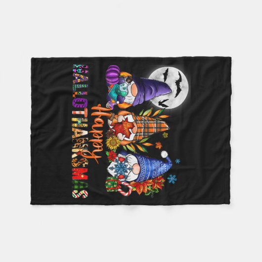 Halloween Thanksgiving Christmas Happy Hallothanks Fleecedecke (Vorderseite (Horizontal))