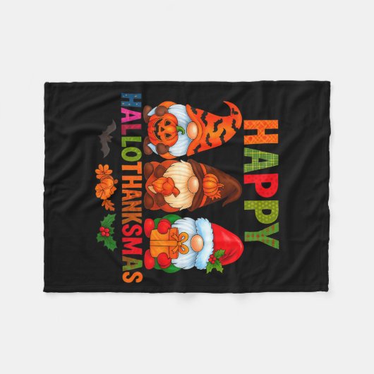 Halloween Thanksgiving Christmas Happy Hallothanks Fleecedecke (Vorderseite (Horizontal))
