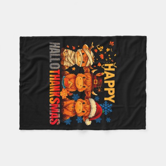 Halloween Thanksgiving Christmas Happy Hallothanks Fleecedecke (Vorderseite (Horizontal))