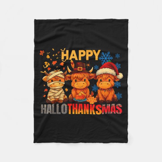 Halloween Thanksgiving Christmas Happy Hallothanks Fleecedecke (Vorderseite)