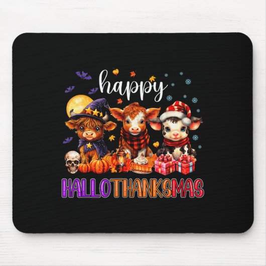 Halloween Thanksgiving Christmas Happy Hallothanks Mousepad (Vorne)