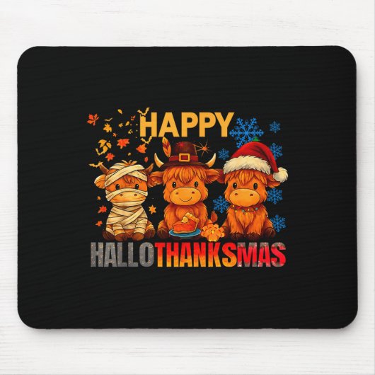 Halloween Thanksgiving Christmas Happy Hallothanks Mousepad (Vorne)