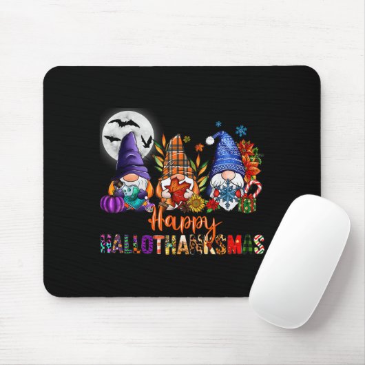 Halloween Thanksgiving Christmas Happy Hallothanks Mousepad (Mit Mouse)