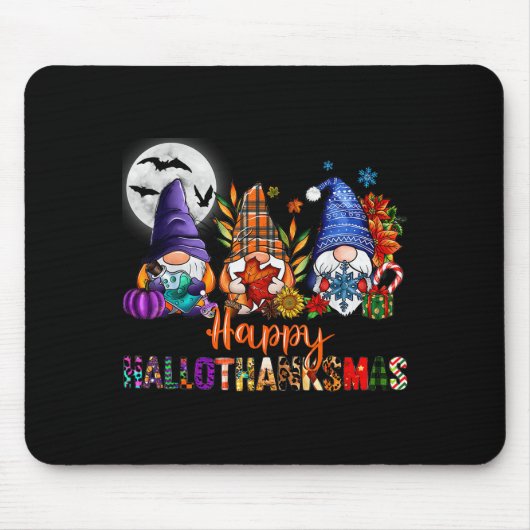 Halloween Thanksgiving Christmas Happy Hallothanks Mousepad (Vorne)