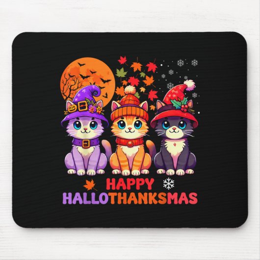 Halloween Thanksgiving Christmas Happy Hallothanks Mousepad (Vorne)