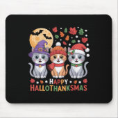 Halloween Thanksgiving Christmas Happy Hallothanks Mousepad (Vorne)