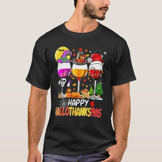 Halloween Thanksgiving Christmas Happy Hallothanks T-Shirt (Vorderseite)