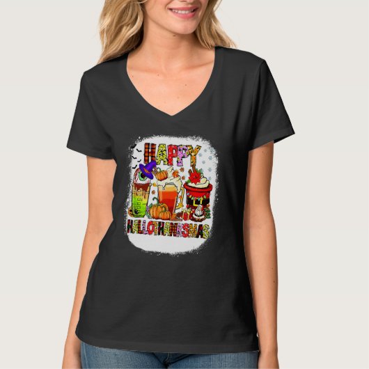 Halloween Thanksgiving Christmas Happy Hallothanks T-Shirt (Vorderseite)