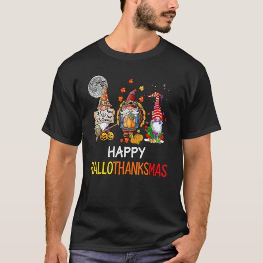 Halloween Thanksgiving Christmas Happy HalloThanks T-Shirt (Vorderseite)