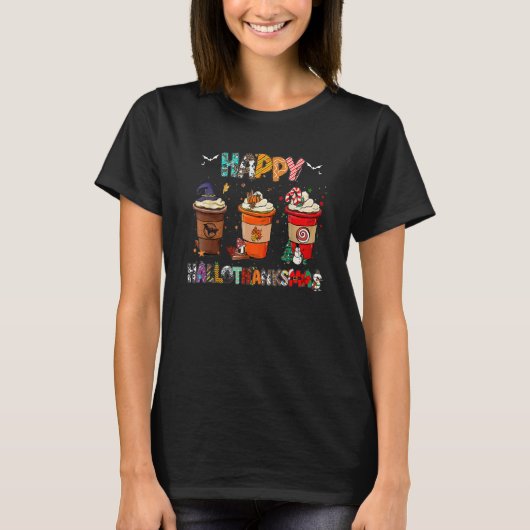 Halloween Thanksgiving Christmas Happy Hallothanks T-Shirt (Vorderseite)
