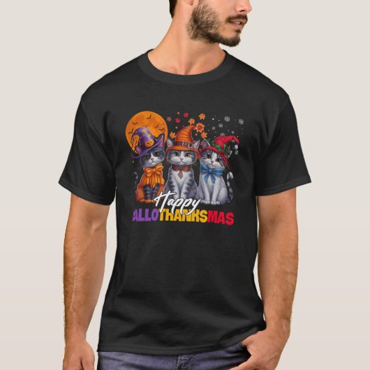 Halloween Thanksgiving Christmas Happy HalloThanks T-Shirt (Vorderseite)