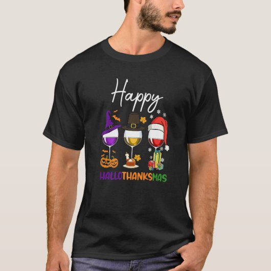 Halloween Thanksgiving Christmas Happy Hallothanks T-Shirt (Vorderseite)