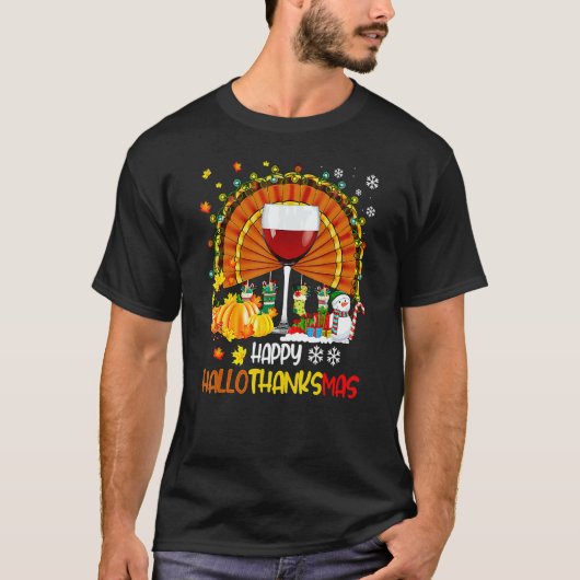Halloween Thanksgiving Christmas Happy Hallothanks T-Shirt (Vorderseite)
