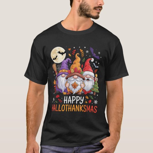 Halloween Thanksgiving Christmas Happy Hallothanks T-Shirt (Vorderseite)