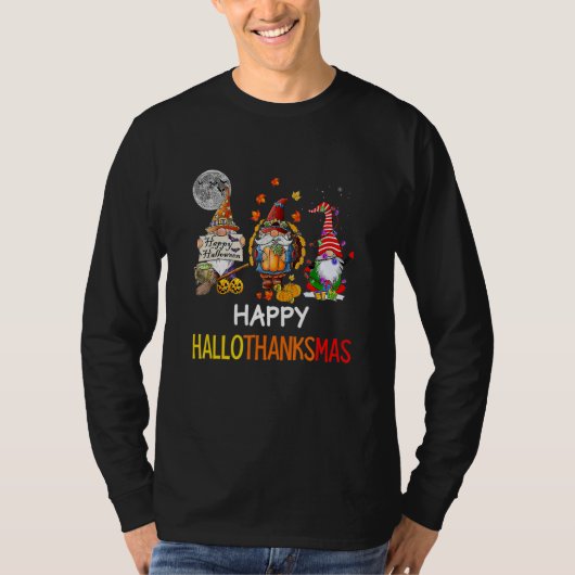 Halloween Thanksgiving Christmas Happy Hallothanks T-Shirt (Vorderseite)