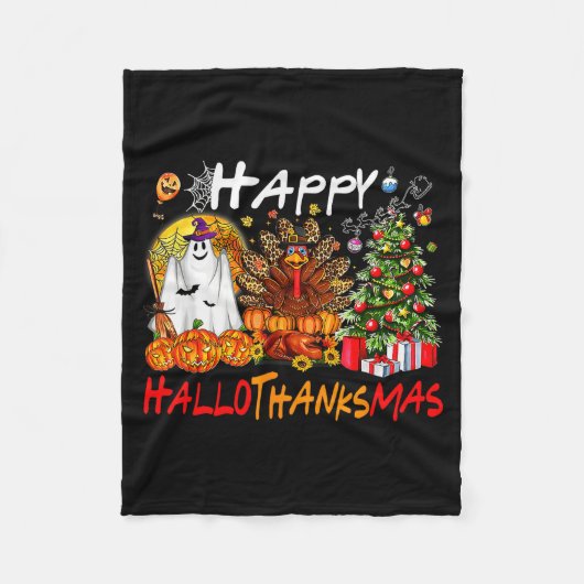 Halloween Thanksgiving Christmas Turkey Happy Hall Fleecedecke (Vorderseite)