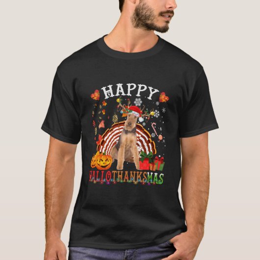 Halloween Thanksgiving Merry Airedale Terrier T-Shirt (Vorderseite)