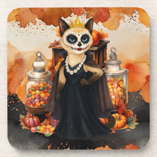 Halloween Thema für Katzenliebhaber mit Süßigkeite Getränkeuntersetzer