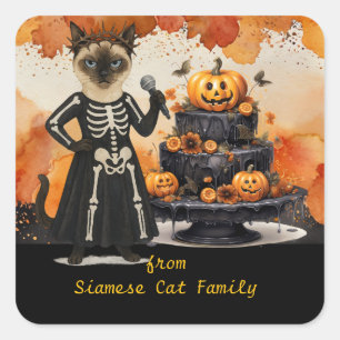 Halloween Thema für Katzenliebhaber mit Süßigkeite Quadratischer Aufkleber