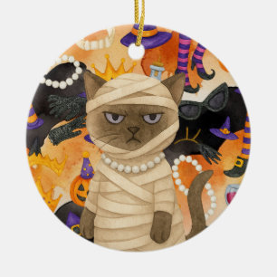 Halloween-Thema für Siamese-Katzenliebhaber Keramik Ornament