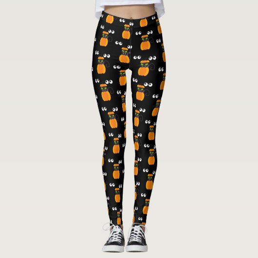 Halloween Theme - Black Cat, Pumpkins und Eyeballs Leggings (Vorderseite)