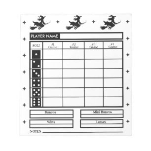 Halloween Theme Bunco Score Pad Hexe fliegen Notizblock