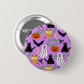 Halloween Theme Collage Toss Pattern Purple Button (Vorne & Hinten)