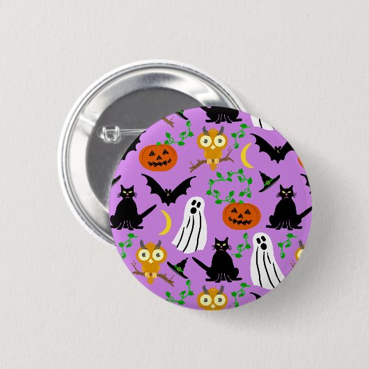 Halloween Theme Collage Toss Pattern Purple Button (Vorne & Hinten)
