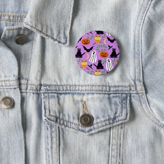 Halloween Theme Collage Toss Pattern Purple Button (Beispiel)
